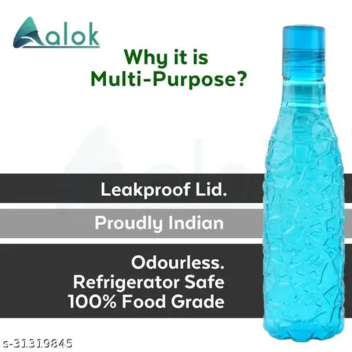 Clear sparkle water bottle pack of 3 (1L each) - Fancy, food-grade plastic, Indian-made, leak-proof & unbreakable