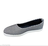 Black and white colorblocked Ballerina checks synthetic shoes for women, offering contemporary comfort from Ballyfoots