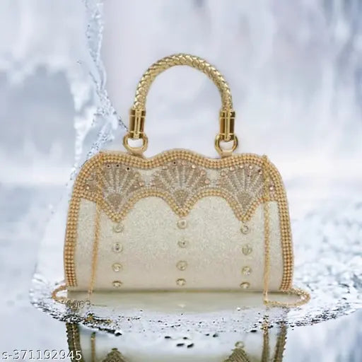 Golden PU clutch bag, 2 compartments, free size (10in x 3in), elegant accessory for ladies