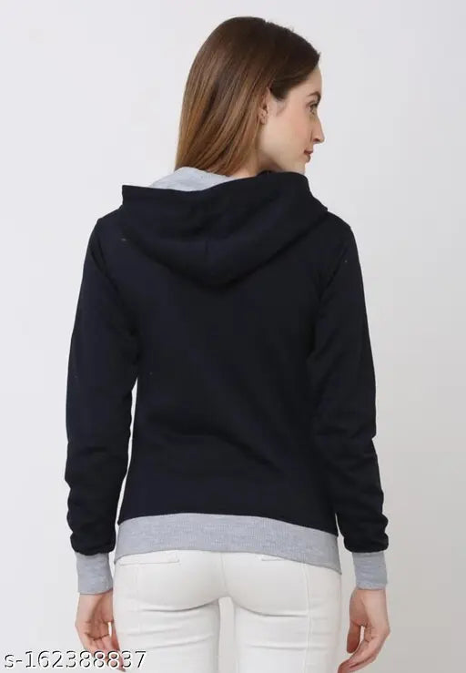 Navy Blue fleece zipper hoodie jacket, solid design on mannequin