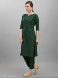 Cotton kurta set for women, three-quarter sleeve palazzos with printed net design - Indian fashion