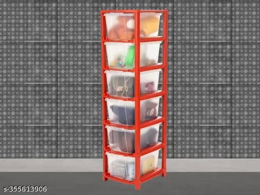 Transparent red 6-layer plastic drawer storage organizer for efficient home organization