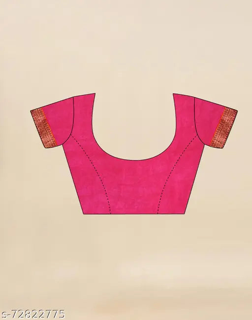 Hot pink chiffon printed saree with separate blouse piece, free size, India origin