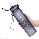 Black plastic sipper water bottle with motivational time markers, encourages hydration and features positive affirmations for adults at gym or office. Pack of 2