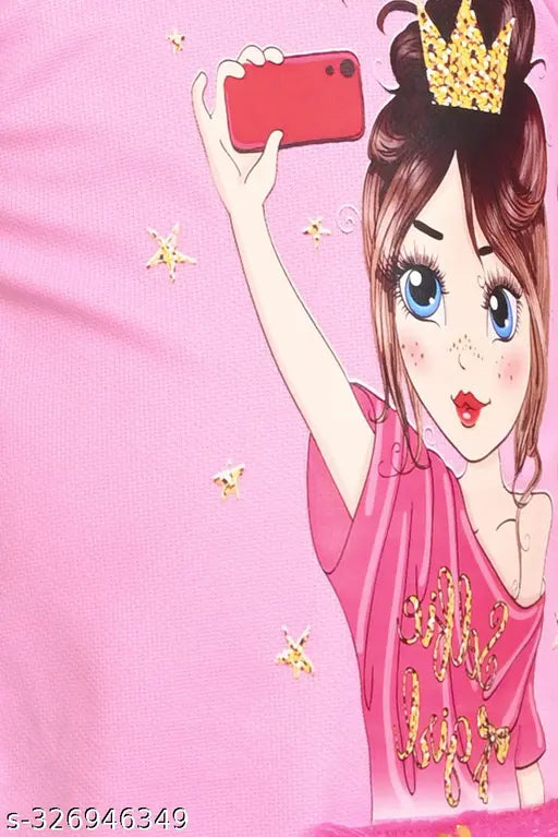 Modern pink cotton blend embellished knee-length fancy dress for girls, single party print, 6-8 years