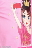 Modern pink cotton blend embellished knee-length fancy dress for girls, single party print, 6-8 years