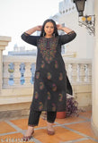 Black cotton kurta set with dupatta and pants, Yash Gallery's Chikankari printed women's ethnic wear, Indian-made