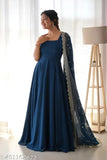 Georgette gown with embroidered dupatta, Indian women's solid-colored outfit
