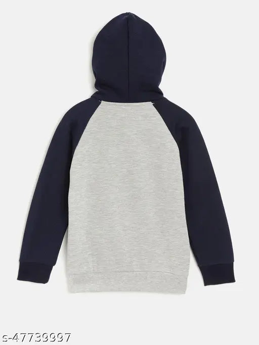 Grey navy blue printed cotton blend hoodie for boys, aged 2-8 years. Lazy Shark brand clothing item on model