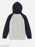 Grey navy blue printed cotton blend hoodie for boys, aged 2-8 years. Lazy Shark brand clothing item on model