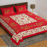 Red Jaipuri Printed Cotton Bedsheet Set with 2 Pillow Covers - Indian Summer Bedding