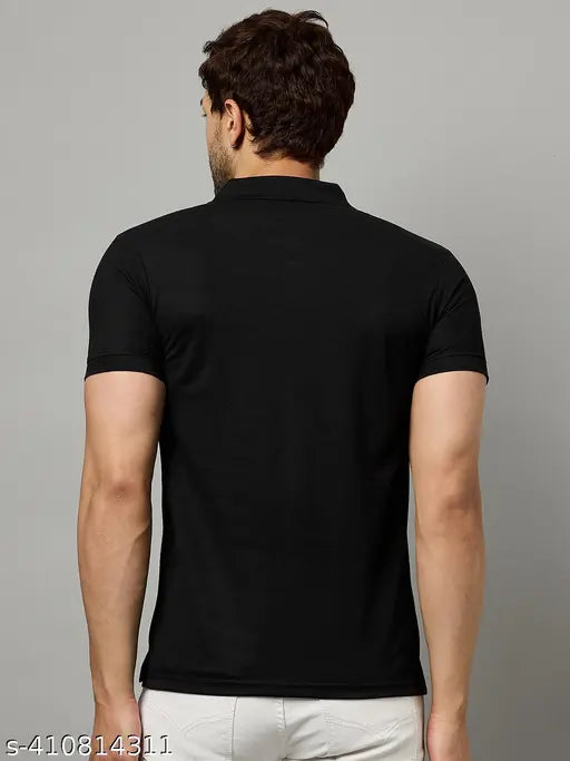 Cotton blend men's embroidered half sleeves polo neck t-shirt. Classic look with denim jeans, perfect for a casual black-on-denim style