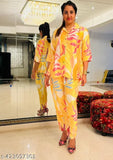 Stylish yellow floral print satin coord set, two-piece loungewear for women