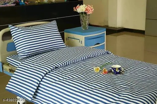 Blue line cotton striped flat sheet, superfine quality for mild winter adult use, pure cotton hospital and home decor