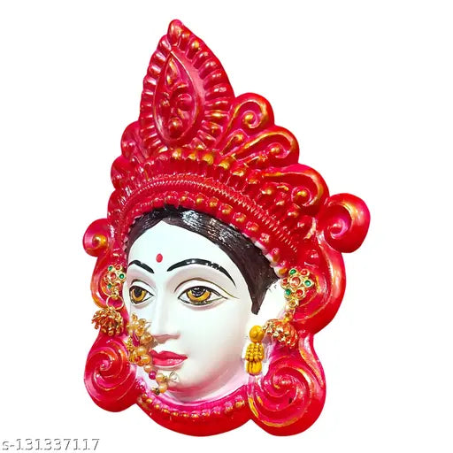 Red Polyfibre God Idol: Mahalaxmi Face Mukhota for prosperity, handcrafted in India