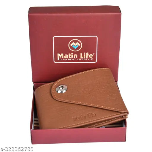 MATIN LIFE solid PU men's wallet with 2 compartments, free size, genuine leather, magnetic closure, coin pocket, India-crafted