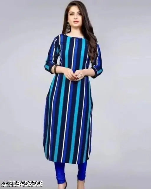 Striped crepe three-quarter sleeve kurta for women, single size S (34in bust, 41in length), Made in India