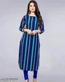 Striped crepe three-quarter sleeve kurta for women, single size S (34in bust, 41in length), Made in India