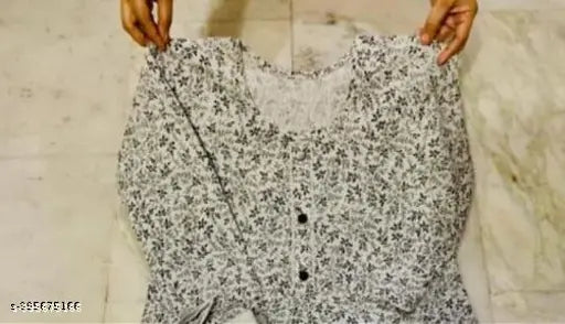 Grey cotton kurti set for women, three-quarter sleeves, printed combo – Indian couple outfit M size (bust 38in)