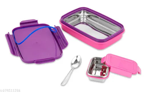 EcoSteel Pink Stainless Steel Spill-Proof Tiffin Box (900ml), ideal for kids' lunches, office, school, travel - leak proof, easy to clean, dishwasher safe
