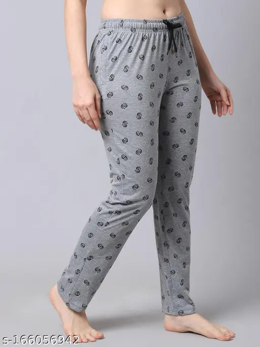 Luxurious maxi length Shararat women's poly-cotton knitted pyjama bottom/lounge pants with side pockets and naughty & playful prints