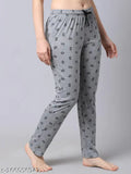 Luxurious maxi length Shararat women's poly-cotton knitted pyjama bottom/lounge pants with side pockets and naughty & playful prints