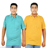 Aqua and Mustard plus size polo t-shirts for men, half sleeves in Matty fabric. Comfortable, breathable, and perfect for various occasions. Made in India." (125 characters)