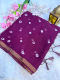 Chiffon silk Bandhani dyed saree with tassels, free size, Indian embroidered saree on mannequin