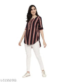 Rayon striped tunic top, three-quarter sleeves, printed pattern. Comfy Fashionista women's wear from India, ideal for business casual