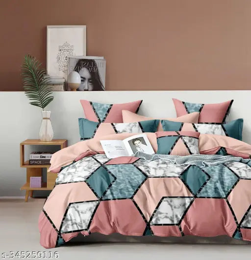 King-sized cotton bedsheet set, 280TC, 108x108 inches with 2 pillow covers, ideal for home and hotels