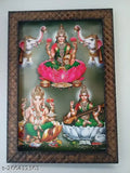 Synthetic resin, 9x12 inch Indian photo frame featuring Lakshmi Ganesha, Saraswati, Ganesh, Laxmi, and Ganapathi