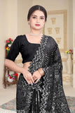 Embellished heavy Georgette sari with running blouse, Indian free size saree (5.5m x 0.8m), art silk blouse fabric