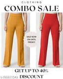 Cotton blend vintage-style bootcut bell bottoms trouser pants combo, 2 pieces in solid color, high-waisted with exaggerated bell-bottoms