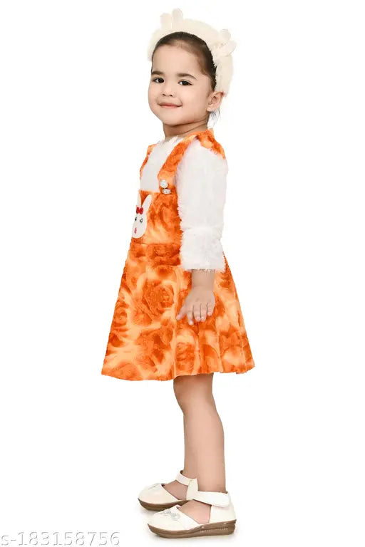 Cotton blend self-design net winter dresses for girls in long sleeves, comfortable and fancy for kids aged 6 months to 2 years (India)