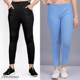 Black Dark ice Blue Lycra Ladies' Jeggings - Comfort Fit in Two Sizes, India