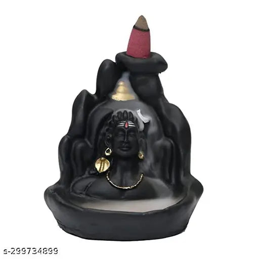 Handcrafted polyresin Krishna idol with backflow incense burner, ideal for home decor or office setting, features 20 cones and smokey waterfall illusion