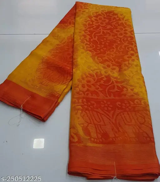 Colorblocked chiffon saree with free size (5.5m x 0.8m), Indian Roopkala Fancy Brasso design