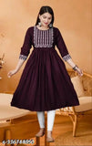 Rayon embroidered flared kurta, three-quarter sleeves, Indian traditional clothing