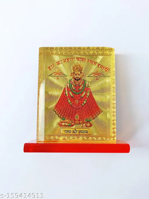 Swiss gold-plated FieryFrost Khatu Shyam religious idol (45 x 55 cm), Indian decorative art for dashboard or Pooja Mandir