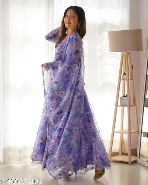 Georgette printed anarkali gown with dupatta, Indian women's formal wear in S, L, XL, XXL