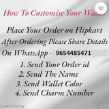 Black faux leather men's name wallet with 2 compartments, textured net pattern, customizable name and charm design