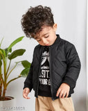 Black kids winter jacket, polyester self-design pack of 1 for boys (3-4yrs to 10-11yrs), India origin