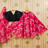 Printed georgette lehenga choli for girls aged 2-8, embellished top and printed net bottom, Indian origin