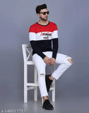 Red cotton blend colorblocked men's full sleeve t-shirt, trendy style and perfect fit