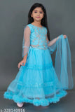 Pink Super Net Lehenga Choli for Girls, long-sleeved with Aari Work and Zari Woven. Beautiful festival dress, ready to wear. Made in India