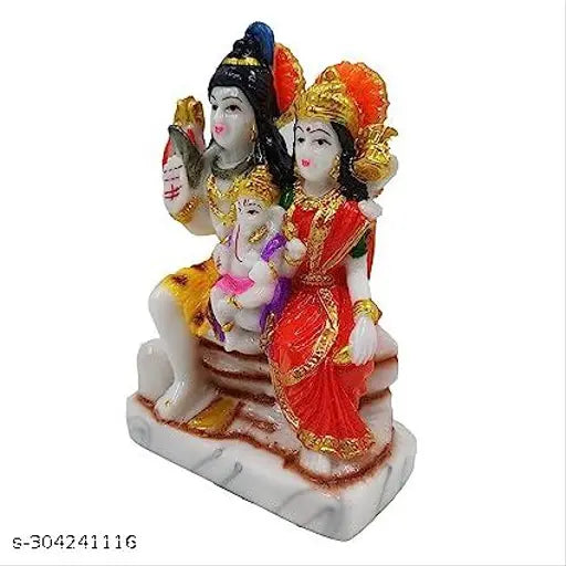 Multicolor Shiv Family Statue: Shiv ji murti Parwati ji Ganesh ji God Idols (10cm x 10cm x 5cm), Indian art deco for living room, guest room, office
