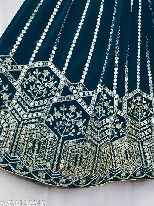 Embroidered Georgette women's choli and dupatta set, semi-stitched with 3-piece lehenga (43in waist, 43in length, 70in dupatta length), India origin