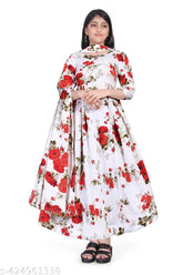 Stylish rayon print gown for girls, three-quarter sleeve design, size range from 9-16 years