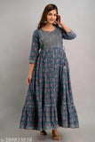 Indian-origin, pure cotton round neck kurta with three-quarter sleeves and printed design, perfect for women's traditional wear