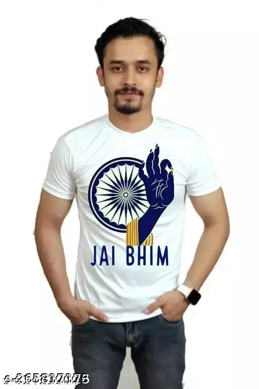 Striped polyester t-shirt, short sleeves, Jay Bhim branded, size N, India origin